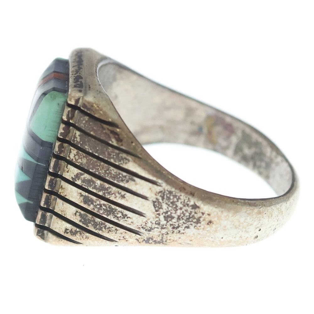 INDIAN JEWELRY(インディアンジュエリー) ZUNI S.B.刻印 ズニ族 マルチストーン インレイワーク リング シルバー