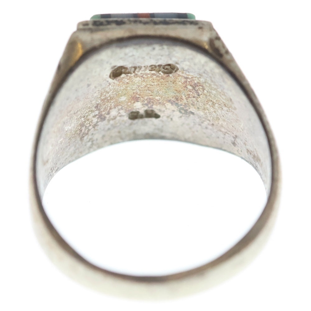 INDIAN JEWELRY(インディアンジュエリー) ZUNI S.B.刻印 ズニ族 マルチストーン インレイワーク リング シルバー