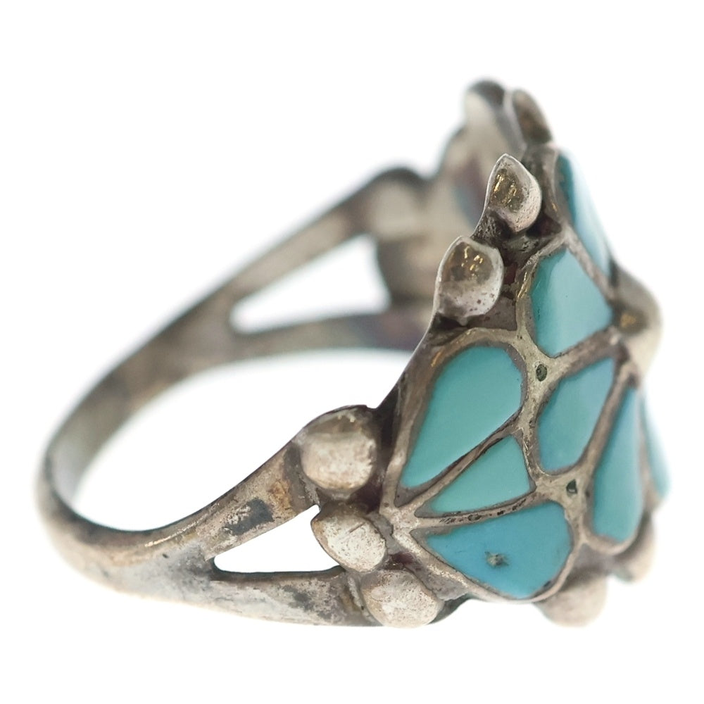 INDIAN JEWELRY(インディアンジュエリー) ZUNI RLL刻印 ズニ族 フラワーモチーフ インレイワーク リング シルバー/ターコイズ