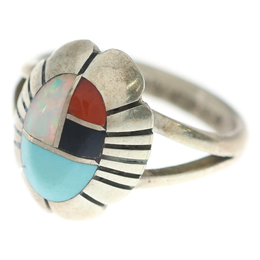 INDIAN JEWELRY(インディアンジュエリー) NAVAJO Chester Benally ナバホ族 チェスターベリナー インレイワーク リング シルバー/ターコイズ