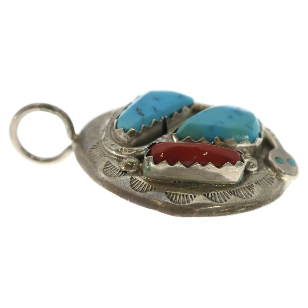 INDIAN JEWELRY(インディアンジュエリー) ZUNI Effie Calavaza ズニ族 エフィーカラバサ コーラル ターコイズ スネークアイ ペンダントトップ シルバー