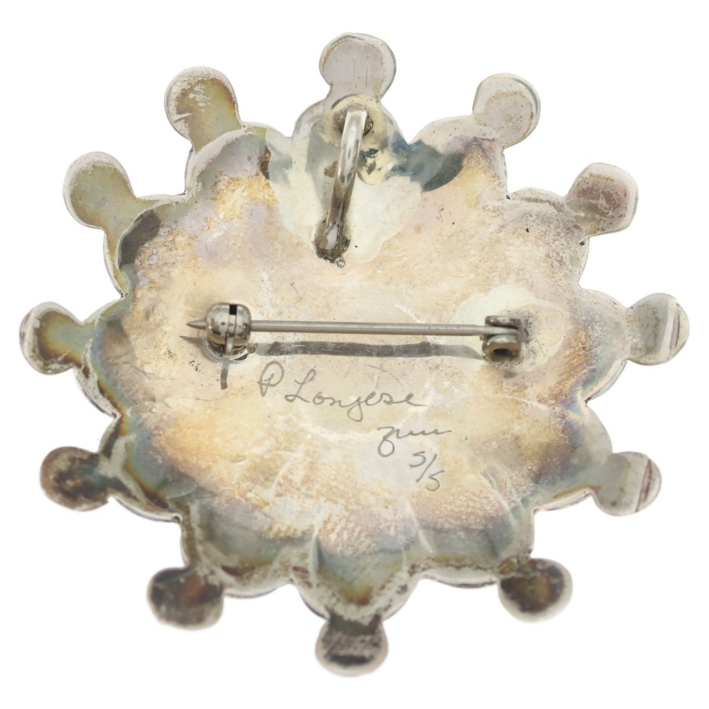 INDIAN JEWELRY(インディアンジュエリー) ZUNI Pauline Lonjose ズニ族 ポーリンロンジョセ サンフェイス インレイワーク ブローチ ペンダントトップ シルバー/マルチ