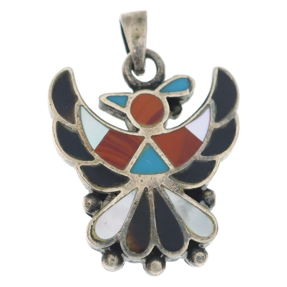 INDIAN JEWELRY(インディアンジュエリー) ZUNI ズニ族 サンダーバードモチーフ インレイワーク ペンダントトップ シルバー/マルチ