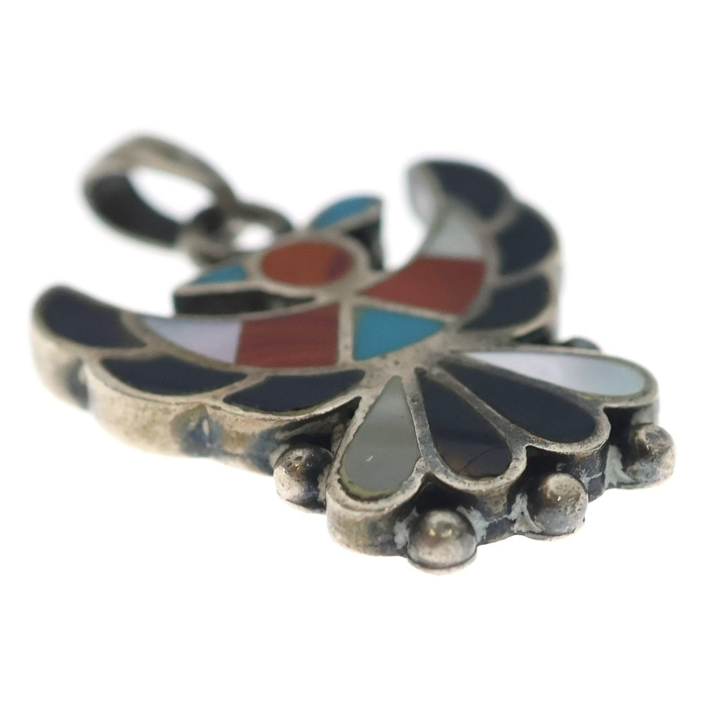 INDIAN JEWELRY(インディアンジュエリー) ZUNI ズニ族 サンダーバードモチーフ インレイワーク ペンダントトップ シルバー/マルチ