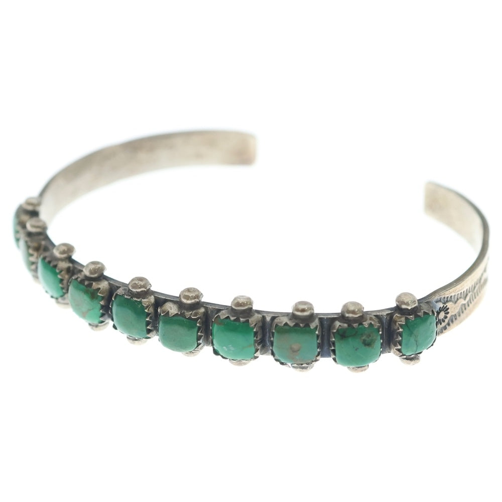 INDIAN JEWELRY(インディアンジュエリー) NAVAJO JWMS刻印 ナバホ族 グリーンターコイズ バングル ブレスレット シルバー/グリーン