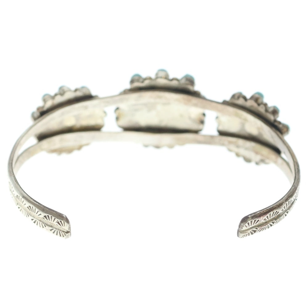 INDIAN JEWELRY(インディアンジュエリー) ZUNI Robert Eustace ズニ族 ロバートエスタース フラワーモチーフ ターコイズクラスター バングル ブレスレット シルバー/ターコイズ