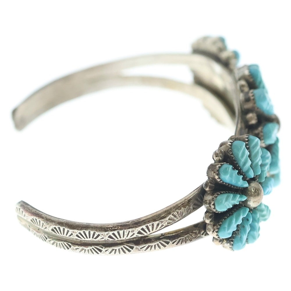 INDIAN JEWELRY(インディアンジュエリー) ZUNI Robert Eustace ズニ族 ロバートエスタース フラワーモチーフ ターコイズクラスター バングル ブレスレット シルバー/ターコイズ