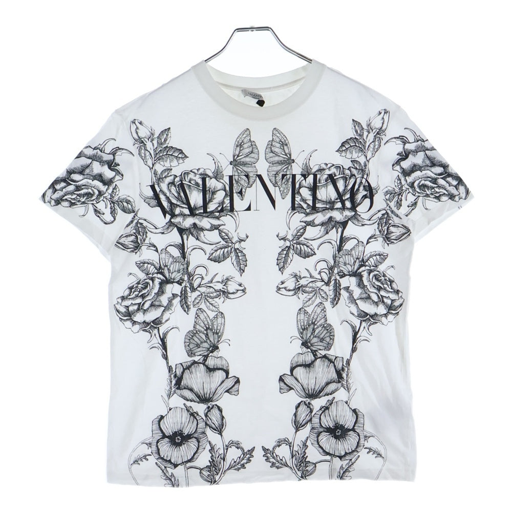 VALENTINO(ヴァレンティノ) フロントロゴ フラワーデザイン 半袖Tシャツ カットソー ホワイト WV3MG10V7LL