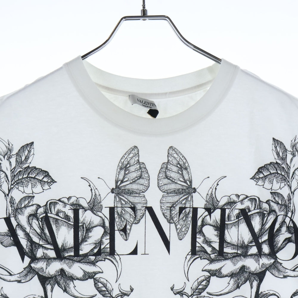 VALENTINO(ヴァレンティノ) フロントロゴ フラワーデザイン 半袖Tシャツ カットソー ホワイト WV3MG10V7LL