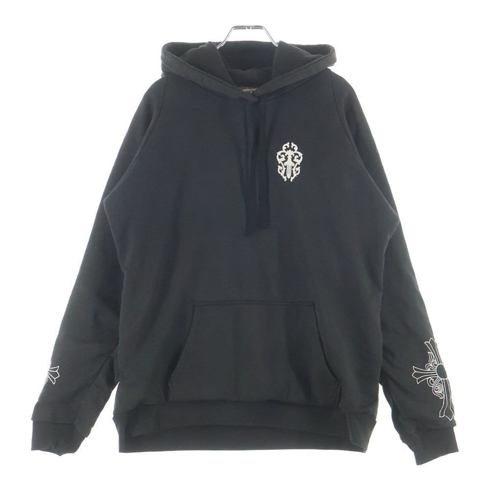 CHROME HEARTS(クロムハーツ) OLD SWTSHRT PLVR HD ヴァインダガープリント 裏地サーマル アームクロスプリント スウェットプルオーバーパーカー ブラック