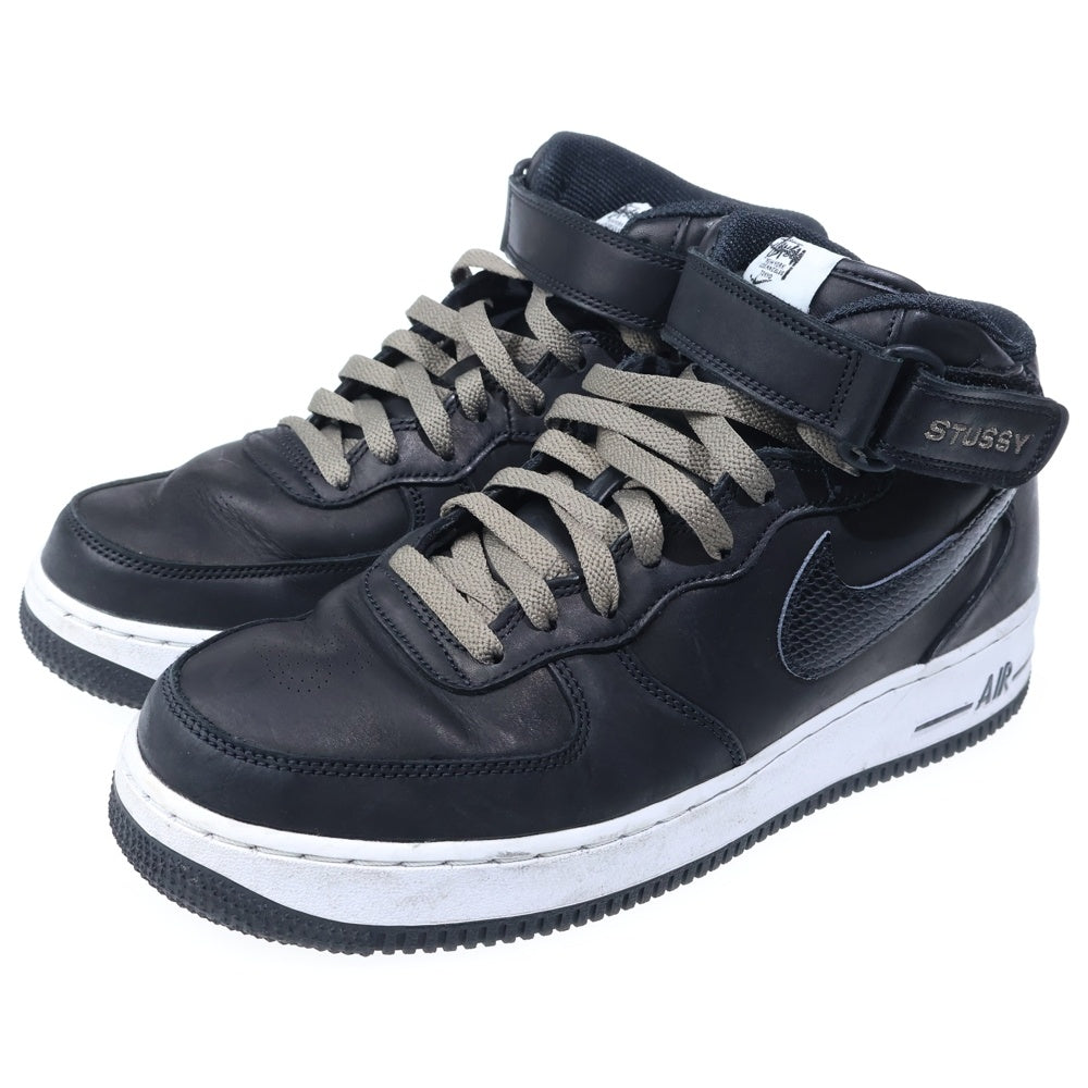 NIKE(ナイキ) 22SS ×STUSSY AIR FORCE 1 MID BLACK SNAKESKIN ステューシー エアフォースワン ミッド ミドルカットスニーカー ブラック US9/27.0cm DJ7840-001