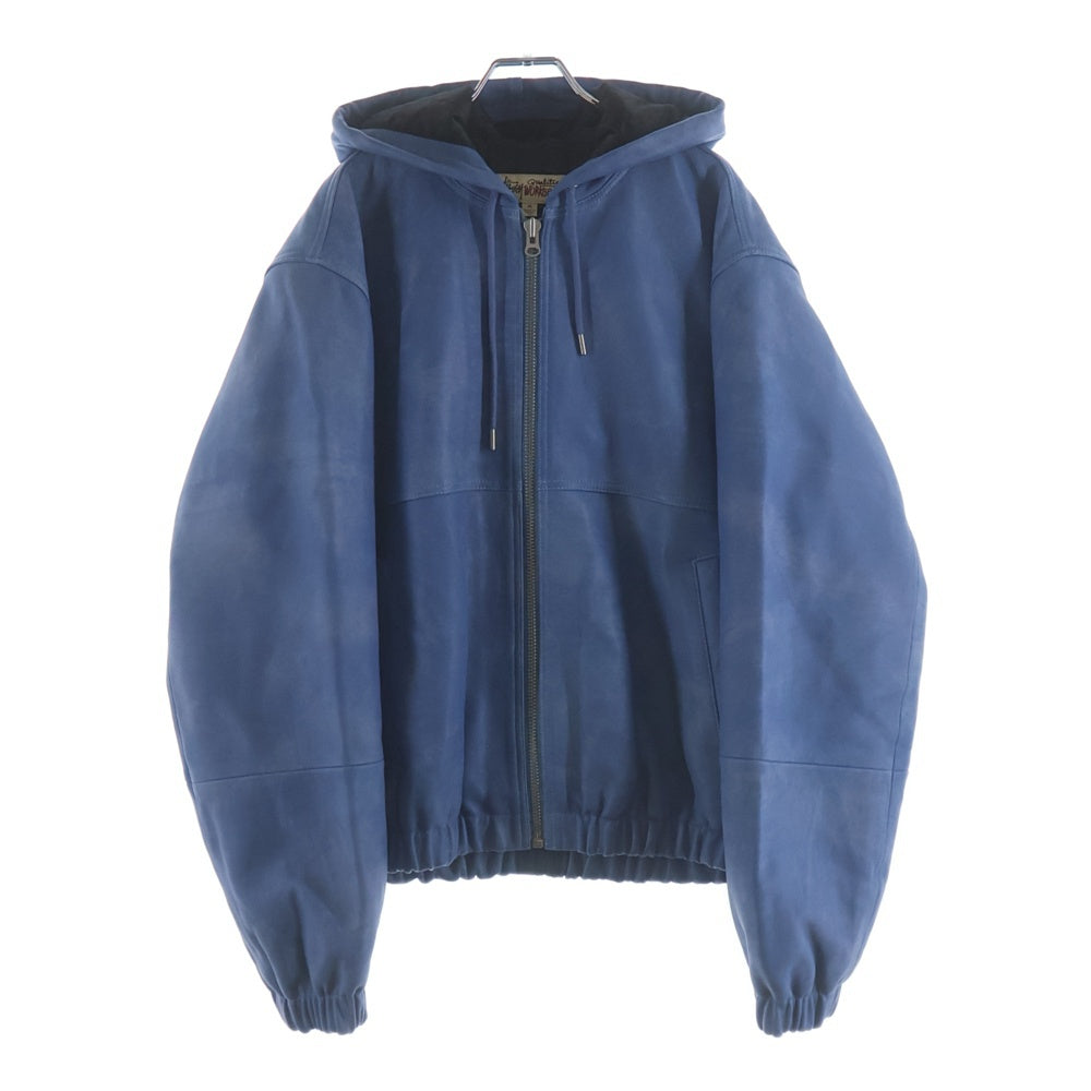STUSSY(ステューシー) 24SS WORK JACKET STONE WASH LEATHER BLUE ウォッシュ加工 ジップアップ レザー ボンバージャケット ブルー