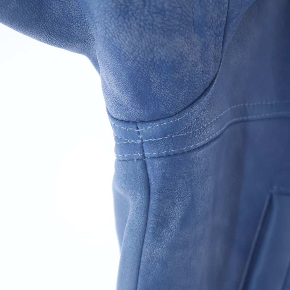 STUSSY(ステューシー) 24SS WORK JACKET STONE WASH LEATHER BLUE ウォッシュ加工 ジップアップ レザー ボンバージャケット ブルー