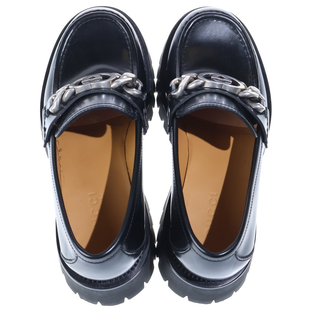 GUCCI(グッチ) インターロッキングGチェーン レザー ローファー ブラック 752093