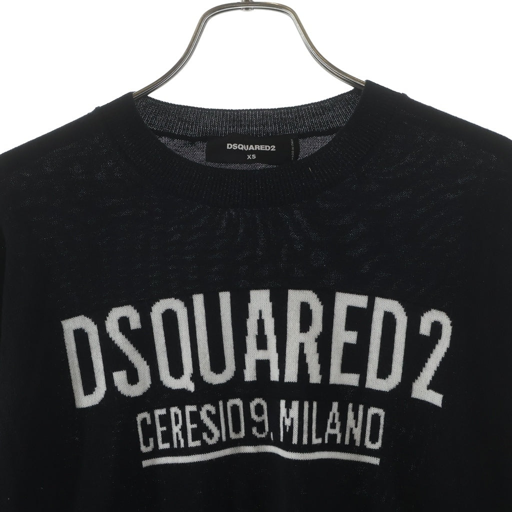 DSQUARED2(ディースクエアード) 21AW フロントロゴ クルーネック ウールニット セーター ブラック S71HA1121 S17435