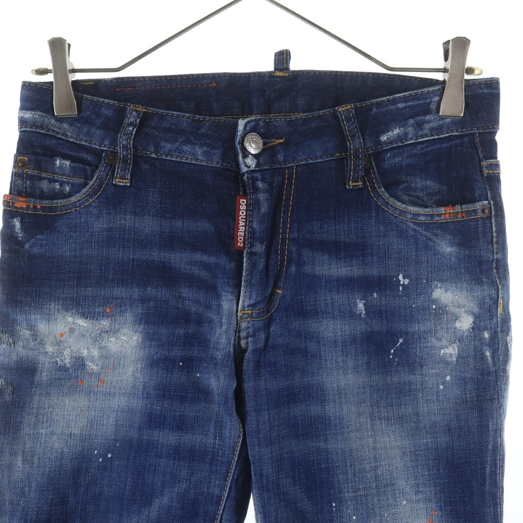 DSQUARED2(ディースクエアード) 20SS ペイントクラッシュ加工 裾ジップ スキニーデニムパンツ インディゴ レディース S75LB0272 S30342