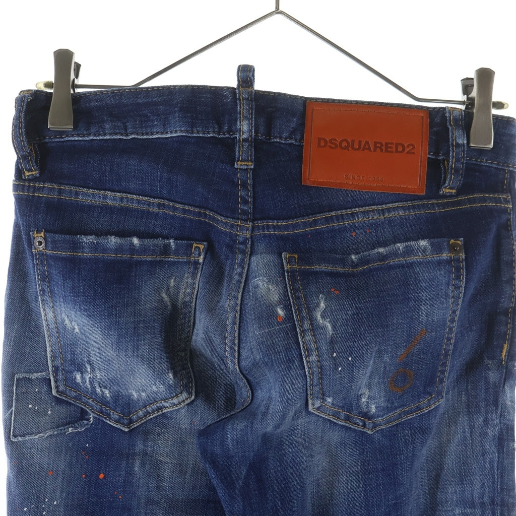 DSQUARED2(ディースクエアード) 20SS ペイントクラッシュ加工 裾ジップ スキニーデニムパンツ インディゴ レディース S75LB0272 S30342
