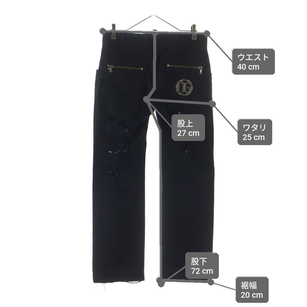 DOLCE & GABBANA(ドルチェアンドガッバーナ) 14CLASSIC クラッシュ加工 ジップフライ ダメージデニムパンツ ブラック G3H4TD/G8209
