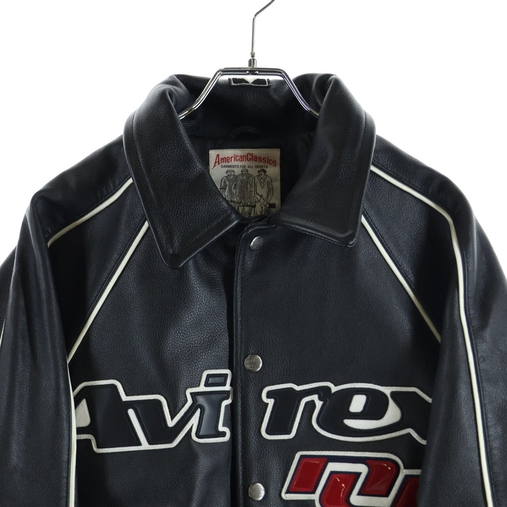 AVIREX(アヴィレックス) ×OMG COW LOGO VARSITY JACKET オーエムジー カウ ロゴ ジップアップ バーシティーレザージャケット ブラック 783-5950017
