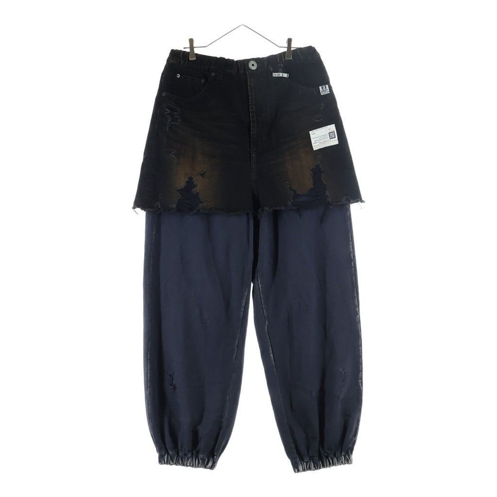 MAISON MIHARAYASUHIRO(メゾンミハラヤスヒロ) Waist Layered Denim pants ダメージ加工 ウエスト レイヤード ドッキング ジップフライ スウェット デニムパンツ ブラック A15PT023
