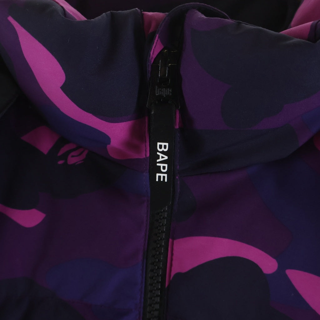 A BATHING APE(アベイシングエイプ) CAMOUFLAGE DOWN 総柄 カモフラージュ ジップアップ フーデッド ダウンジャケット パープル 001DNI801002M