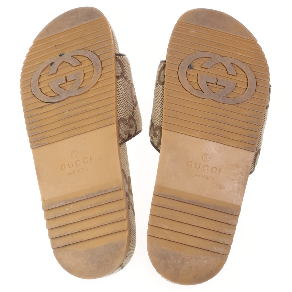 GUCCI(グッチ) GG柄キャンバス スライドサンダルシューズ ブラウン 624695