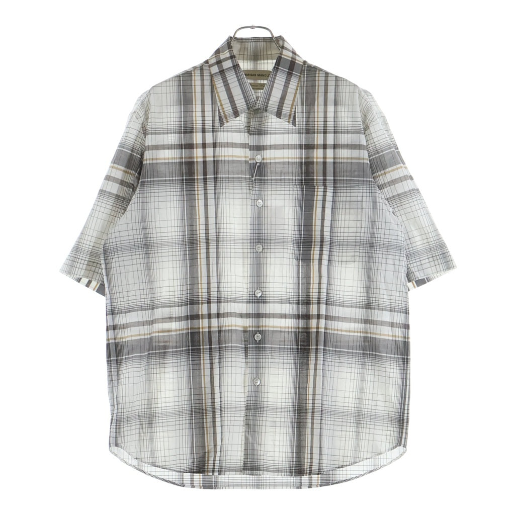 NO BRAND(ノーブランド) CAMISAS MANOLO カミサスマノロ GR CHK SSL SHIRT チェック柄 オープンカラー 半袖シャツ ホワイト/ブラウン