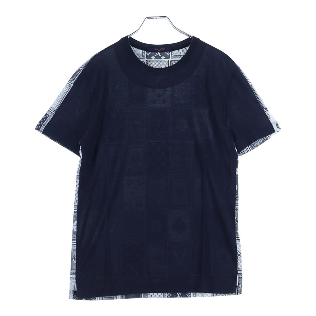 LOUIS VUITTON(ルイヴィトン) 18AW 総柄 コットン クルーネック半袖Tシャツ ネイビー/ホワイト HFY01WFMB