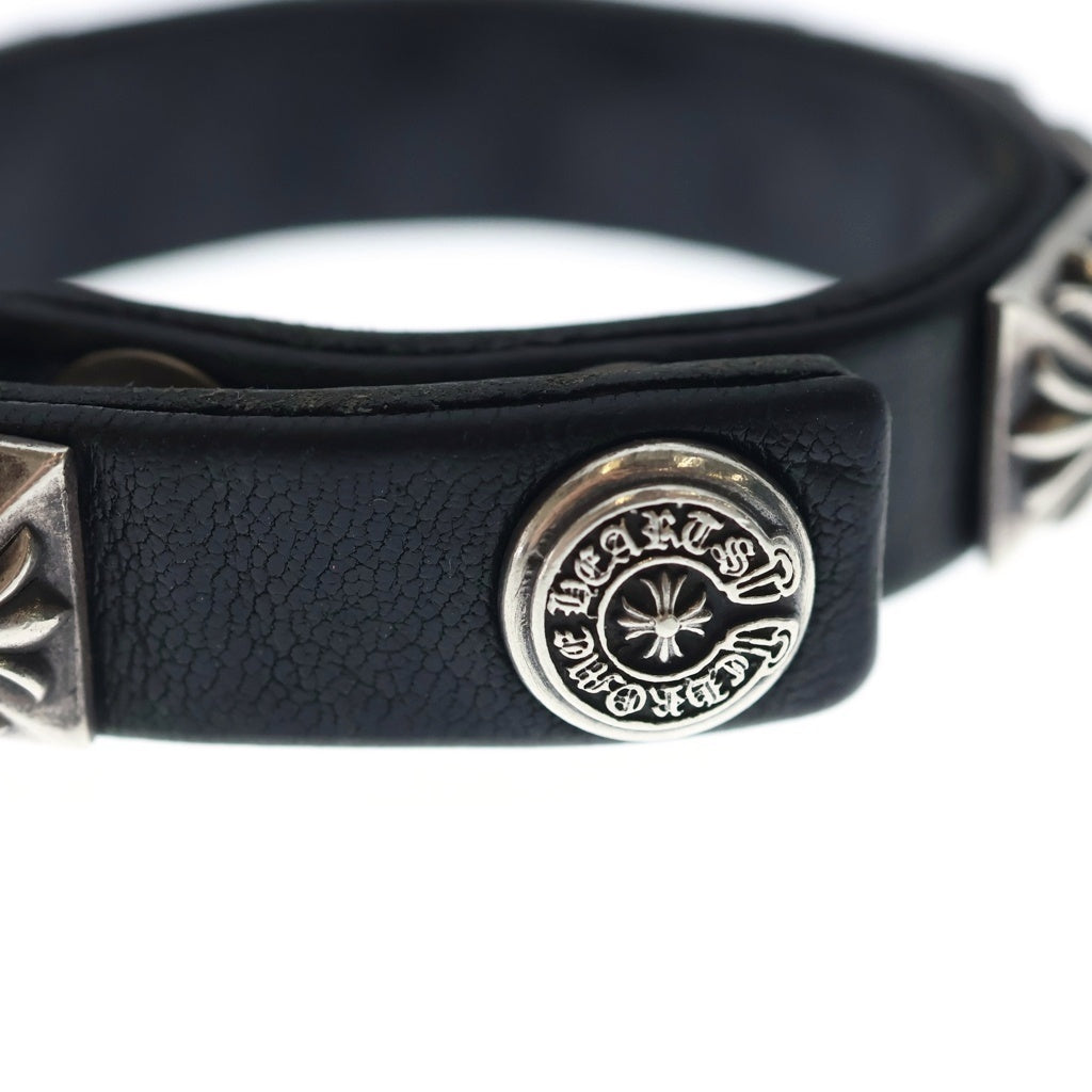 CHROME HEARTS(クロムハーツ) ZERO STUD SNGL ROW ゼロ ピラミッド スタッズ シングル レザー ブレスレット シルバー/ブラック