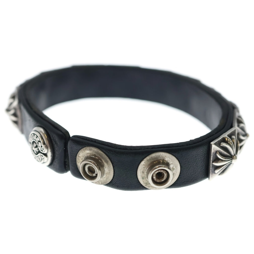 CHROME HEARTS(クロムハーツ) ZERO STUD SNGL ROW ゼロ ピラミッド スタッズ シングル レザー ブレスレット シルバー/ブラック
