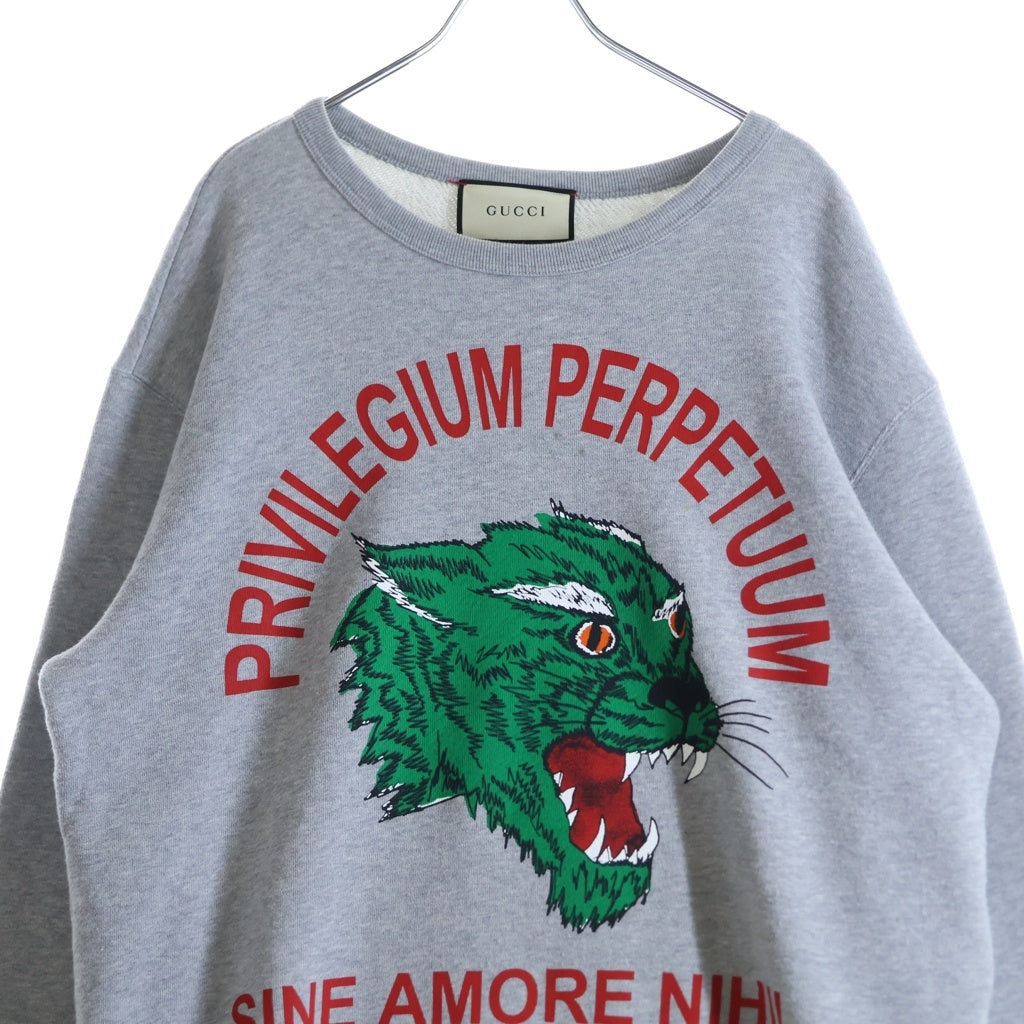 GUCCI(グッチ) 18SS Panther Sweatshirts パンサープリント クルーネック 長袖スウェット トレーナー グレー 475532 X3N62