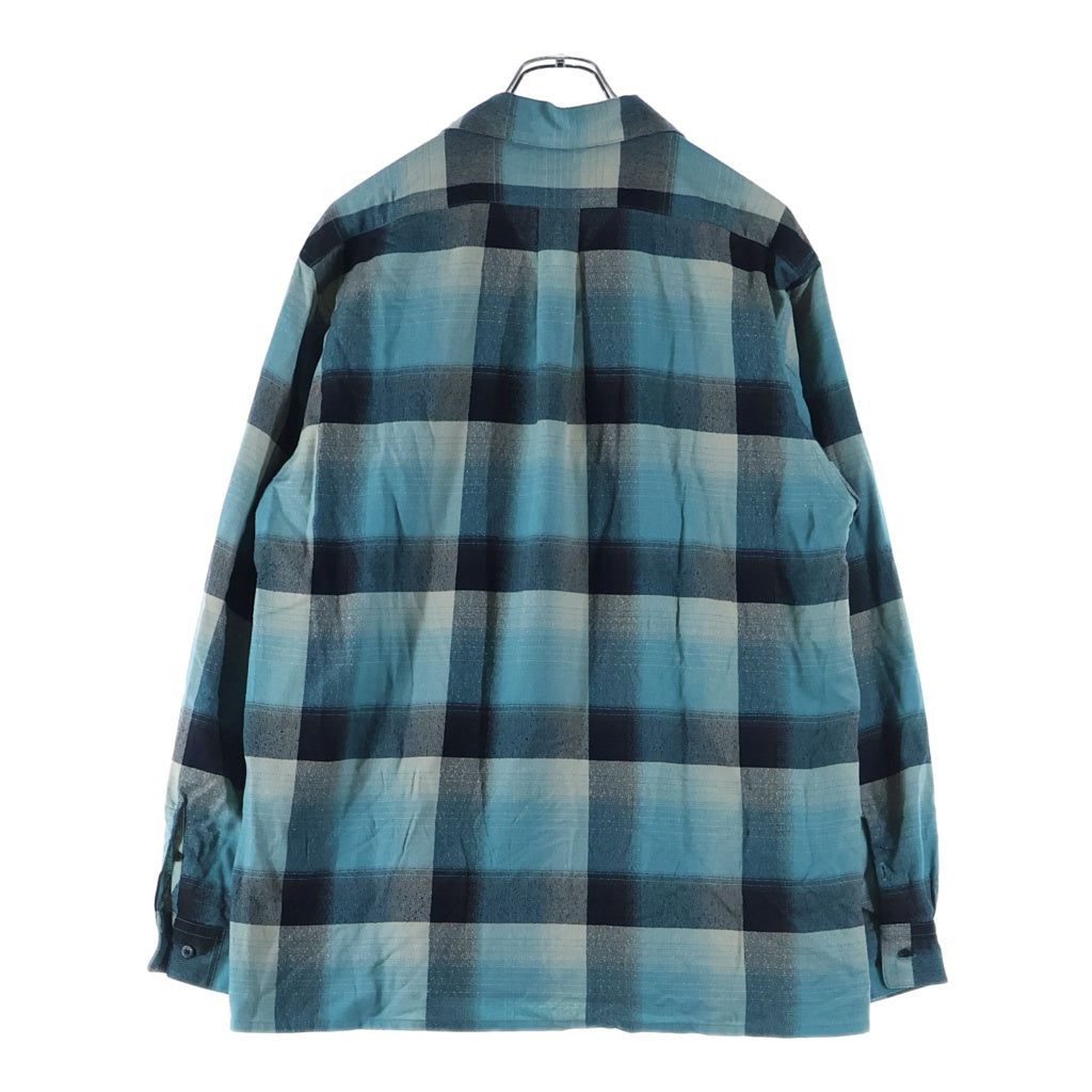 SUGARHILL(シュガーヒル) 24SS RAYON OMBRE PLAID OPEN COLLAR BLOUSE レーヨン チェック柄 オープンカラー 長袖シャツ ロングスリーブ ブルー 2441000507