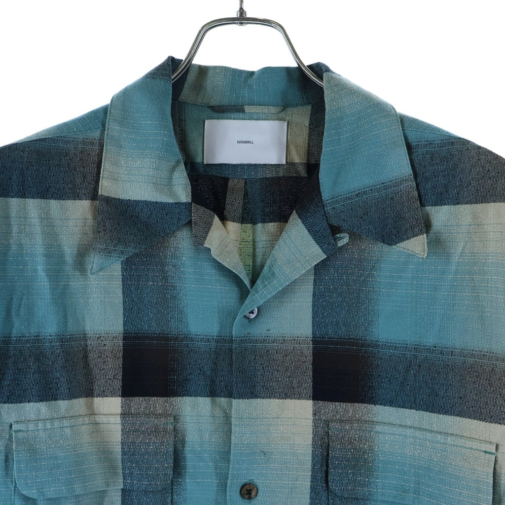 SUGARHILL(シュガーヒル) 24SS RAYON OMBRE PLAID OPEN COLLAR BLOUSE レーヨン チェック柄 オープンカラー 長袖シャツ ロングスリーブ ブルー 2441000507