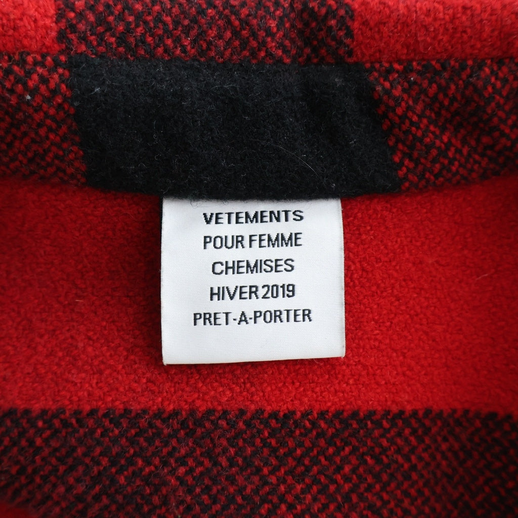 VETEMENTS(ヴェトモン) 19SS Over Size Western Wool Flannel Check Shirt オーバーサイズウエスタンウールフランネルチェックシャツ レッド WAH19SH104