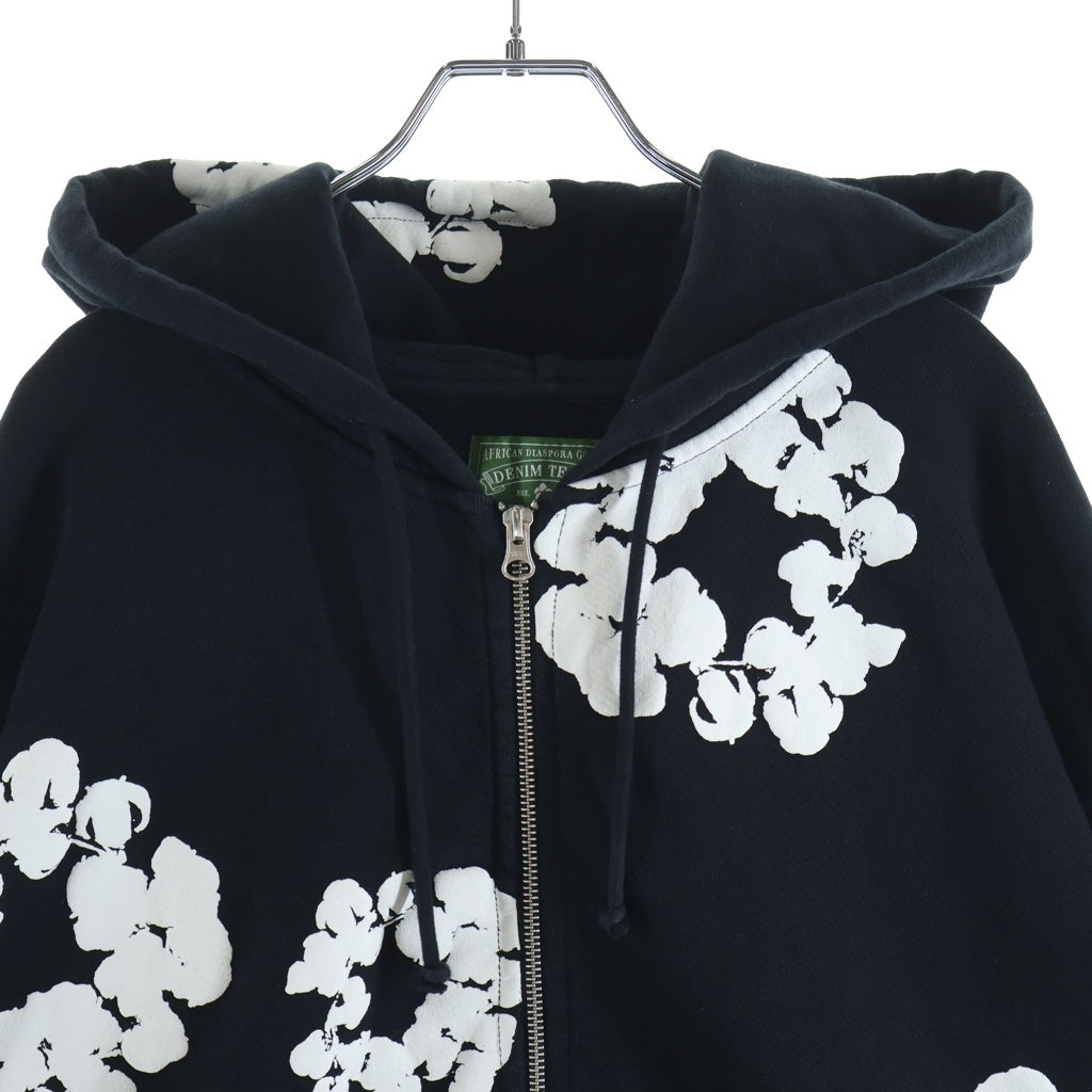 DENIM TEARS(デニムティアーズ) Cotton Wreath Zip Hoodie ジップアップ フラワー フーディー パーカー ブラック