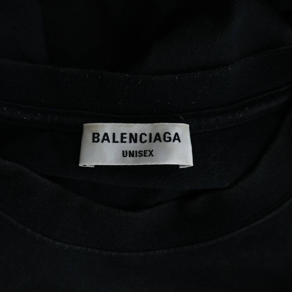 BALENCIAGA(バレンシアガ) Slogan Print Large Fit T-Shirt ダメージ加工 ペイント 半袖Tシャツ ブラック 641655 TMVH3