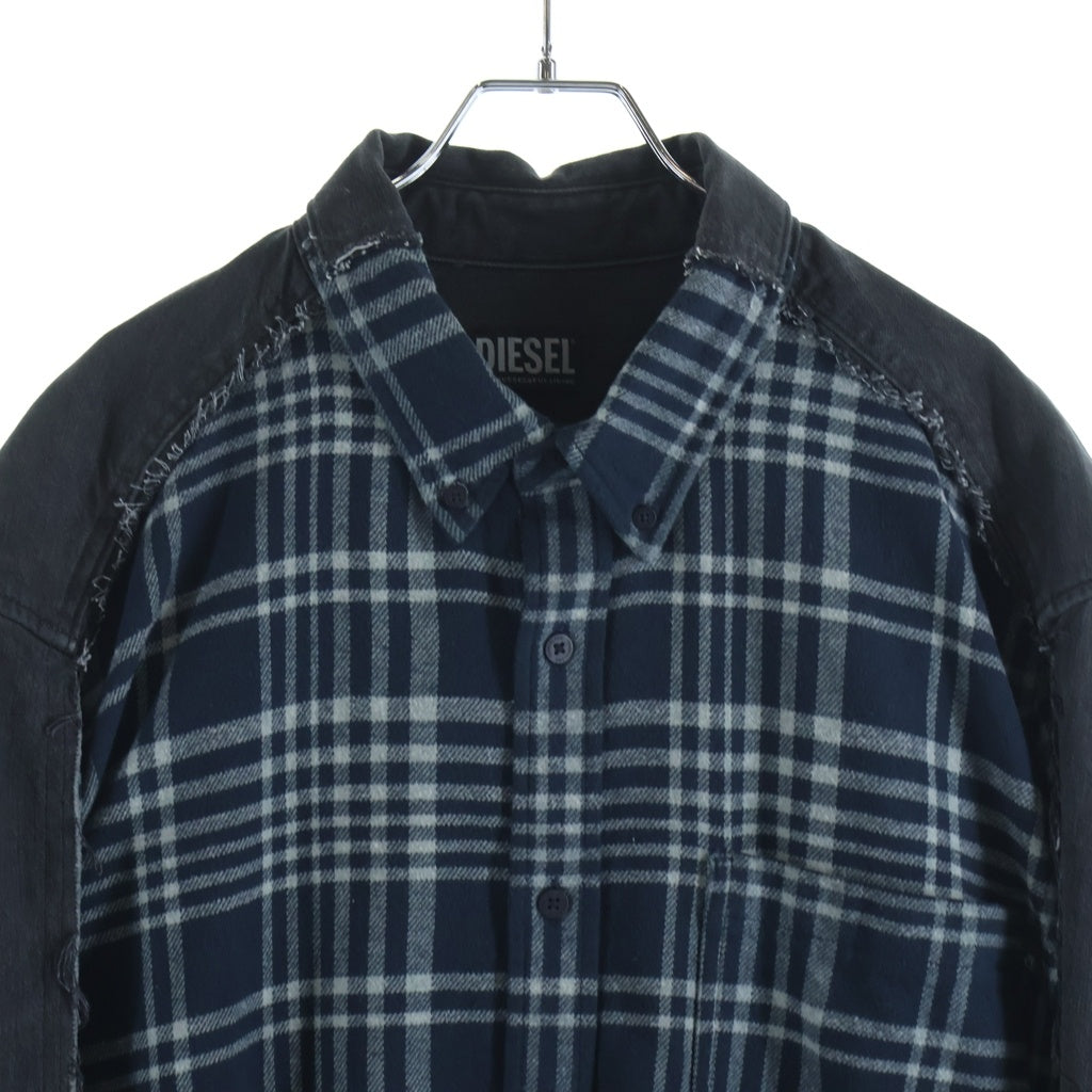 DIESEL(ディーゼル) 25SS ×Timberland ティンバーランド デニム切り替え 再構築 長袖シャツ ネイビー/ブラック DL-6B-T