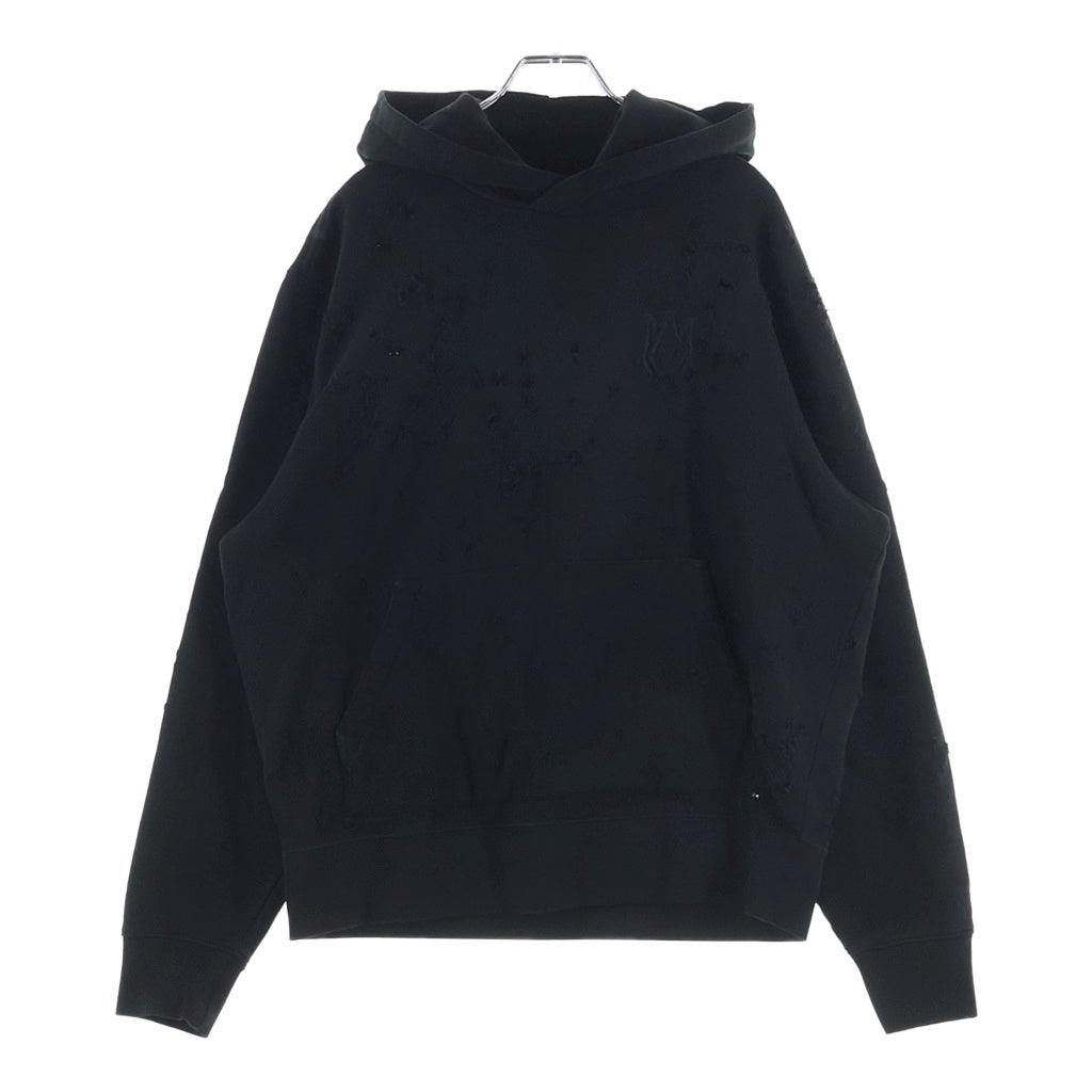 AMIRI(アミリ) 24AW MA SHOTGUN EMBROIDERED HOODIE ショットガン加工 ロゴ刺繍 プルオーバーパーカー ブラック AMJYHD1041