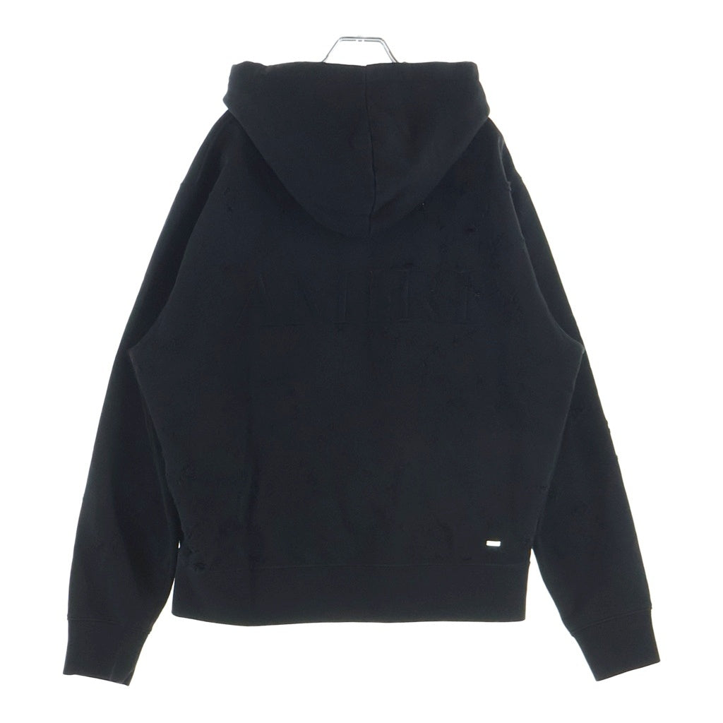 AMIRI(アミリ) 24AW MA SHOTGUN EMBROIDERED HOODIE ショットガン加工 ロゴ刺繍 プルオーバーパーカー ブラック AMJYHD1041