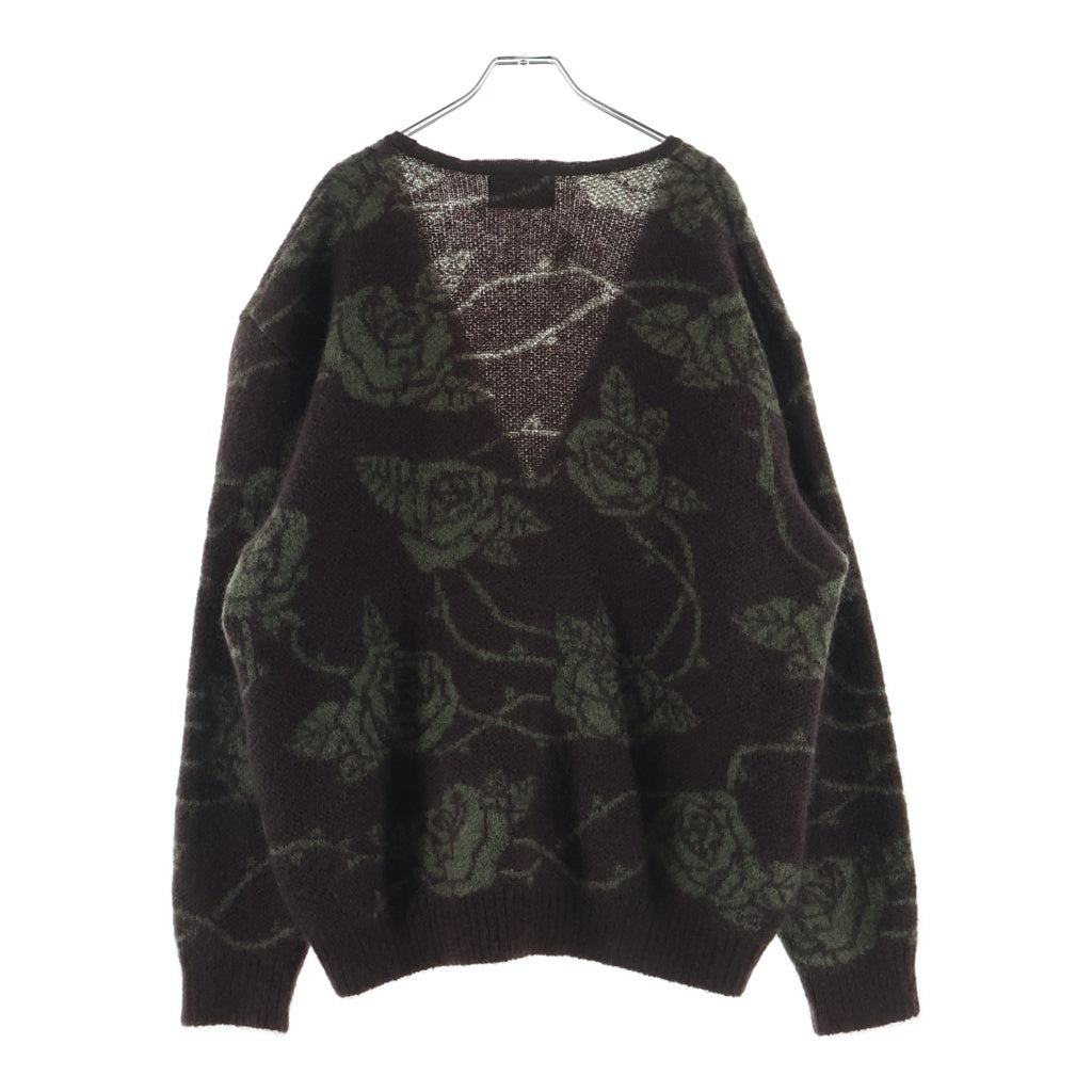 GANGSTERVILLE(ギャングスタービル) 23AW Mohair Cardigan フラワー柄 長袖モヘアカーディガン ブラウン GSV-23-AW-06