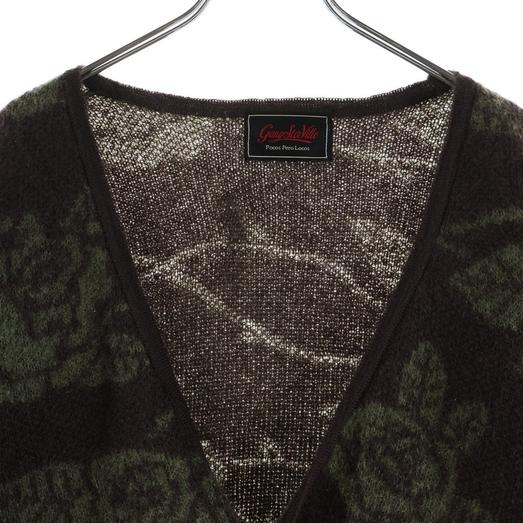GANGSTERVILLE(ギャングスタービル) 23AW Mohair Cardigan フラワー柄 長袖モヘアカーディガン ブラウン GSV-23-AW-06