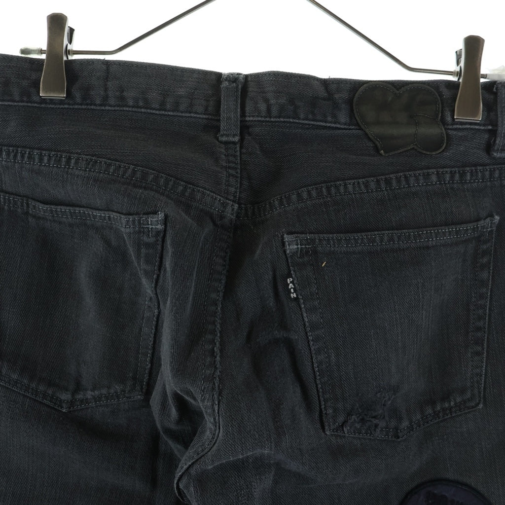 NUMBER (N)INE(ナンバーナイン) 04AW GIVE期 Boot Cut Patchwork Denim ワッペン ジップフライ デニムパンツ インディゴブラック