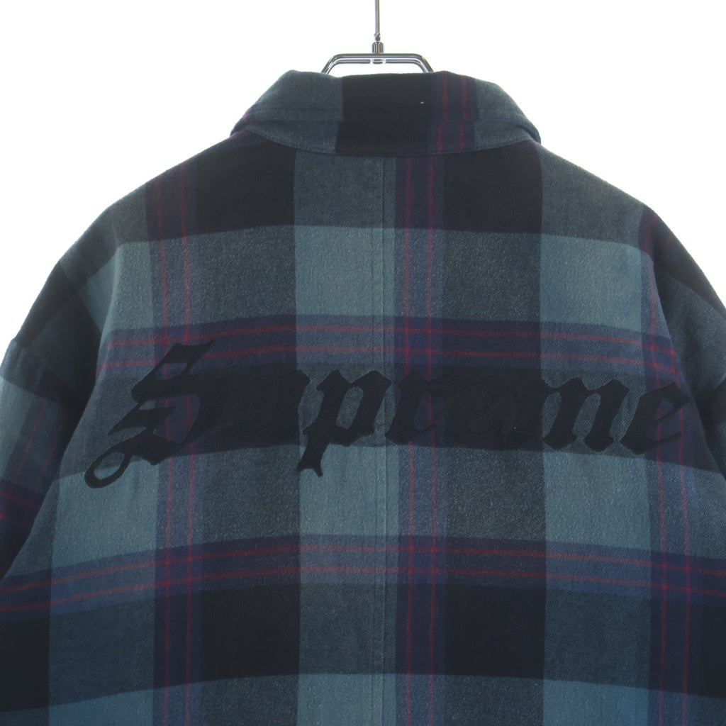 SUPREME(シュプリーム) 20AW Quilted Flannel Shirt バックロゴ刺繍 キルティング フランネル チェック柄 長袖シャツ ジャケット ブルー
