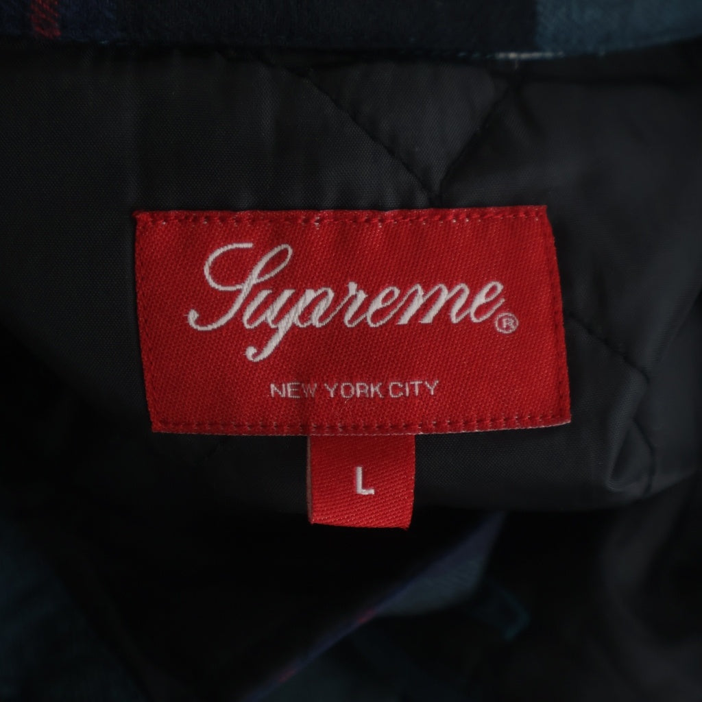 SUPREME(シュプリーム) 20AW Quilted Flannel Shirt バックロゴ刺繍 キルティング フランネル チェック柄 長袖シャツ ジャケット ブルー