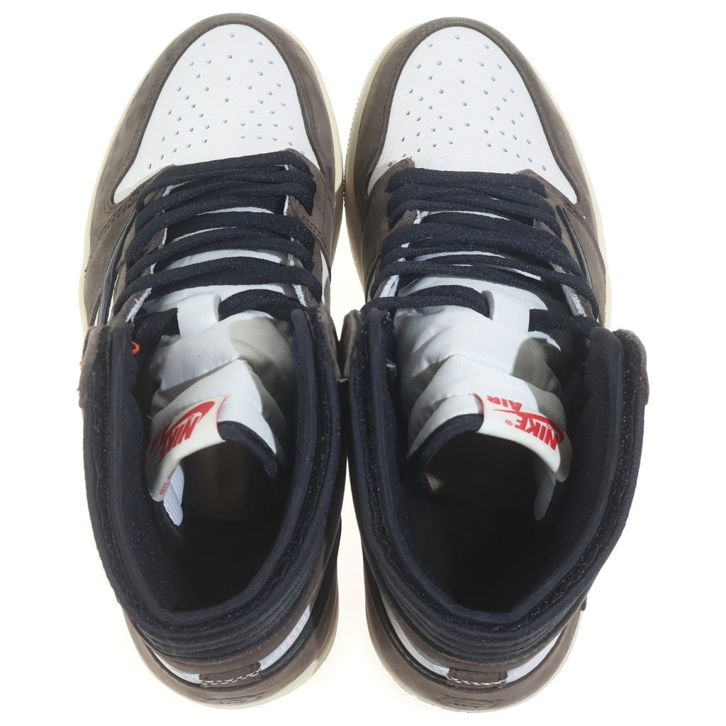 NIKE(ナイキ) ×TRAVIS SCOTT AIR JORDAN 1 HIGH OG TS SP トラヴィススコット エアジョーダン1 ハイカットスニーカー ブラウン/ホワイト US9/27cm CD4487-100