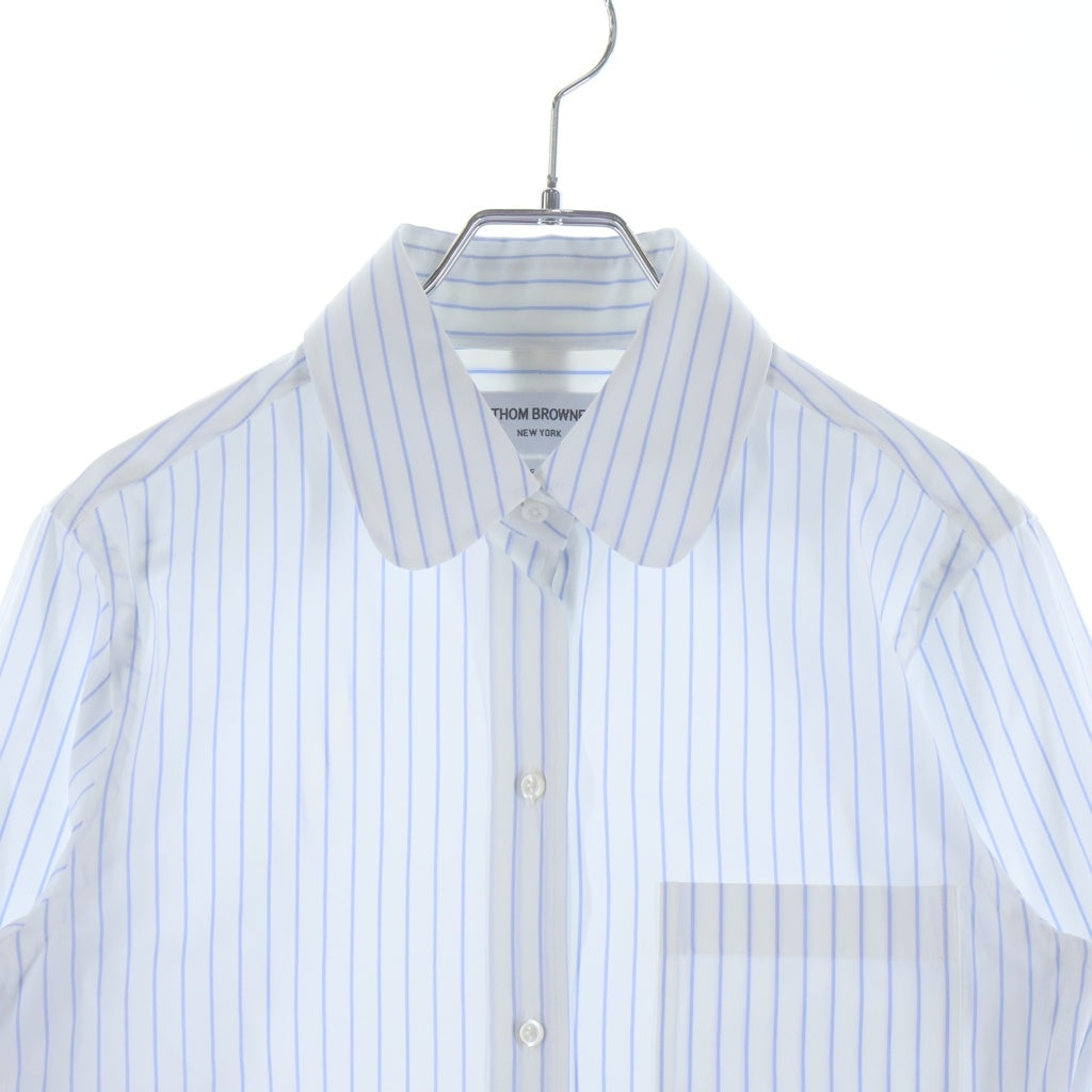 THOM BROWNE(トムブラウン) CLASSIC LONG SLEEVE ROUND COLLAR SHIRT クラシック ロングスリーブ ラウンドカラー ストライプ 長袖シャツ ホワイト/ブルー レディース FLL207A-F0916-480