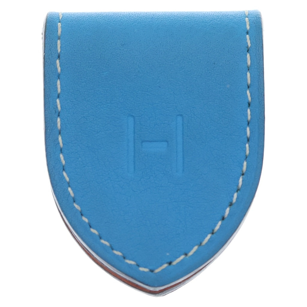 HERMES(エルメス) アットH バイカラー レザー マグネット マネークリップ ブルー/オレンジ