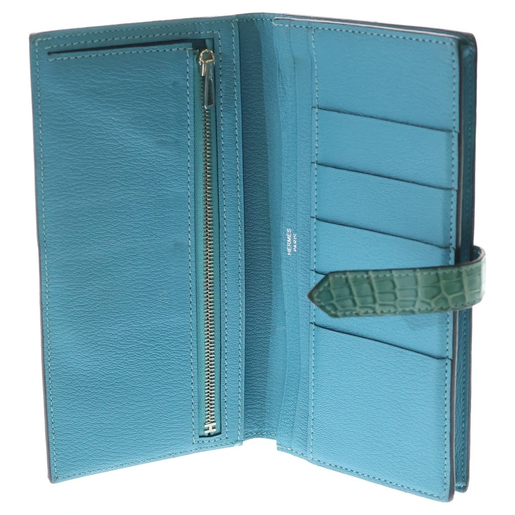 HERMES(エルメス) ベアンスフレ アリゲーターマット ブルーアトール シルバー金具 T刻印 レディース