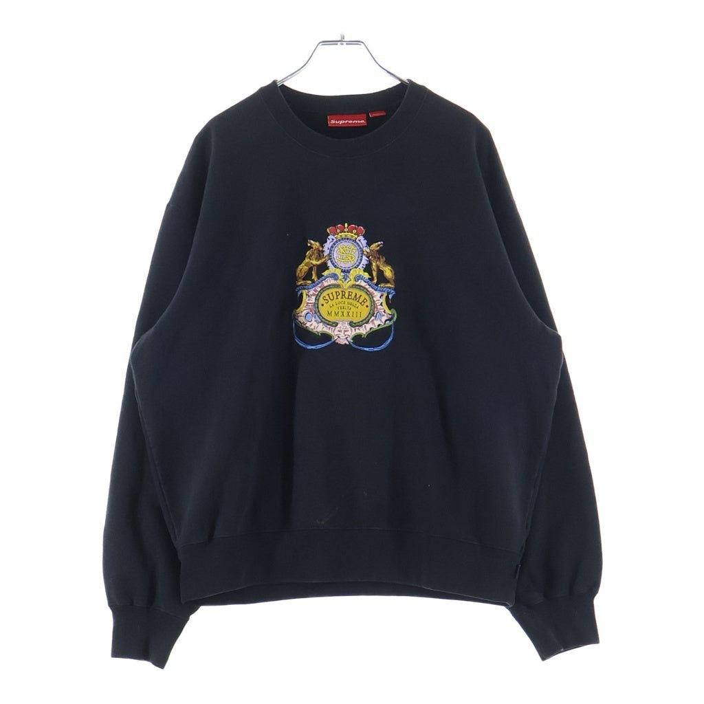 SUPREME(シュプリーム) 23SS Crest Crewneck クレスト ロゴ刺繍 クルーネック スウェットトレーナー ブラック