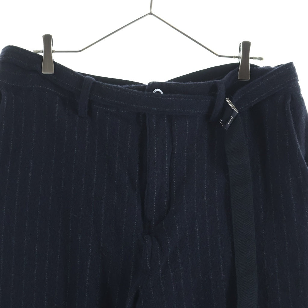 Sacai(サカイ) 23AW WOOL STRIPED PANTS WITH BELT ウール ストライプ チェック ベルト付き スラックスパンツ ネイビー 23-03195M